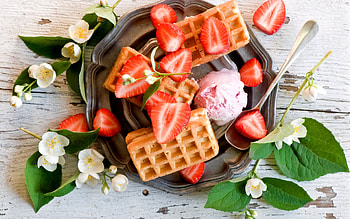 True Belgian waffles, Crispy exterior, Golden brown goodness, Irresistibly sweet HD wallpaper