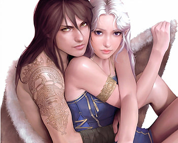 Hold Me, hugging, femal, caring, man, long hair, woman, romace, love, hug, white hair, couple, cuddling, male HD wallpaper