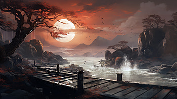 Artistic Sunset Escape: Tranquil Waves and Fiery Skies, artistic, sunset HD wallpaper