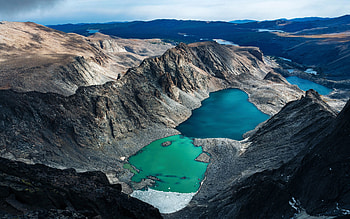 View from the top of Cloud Peak, Wyoming, clouds, landscape, lakes, sky, usa HD wallpaper