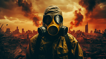Post-Apocalyptic Cityscape, radioactive, Sci Fi, post apocalyptic, gas mask, apocalyptic HD wallpaper