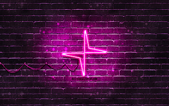 Polestar purple logo, , purple brickwall, Polestar logo, cars brands, Polestar neon logo, Polestar HD wallpaper