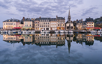 Honfleur, bay, evening, sunset, yachts, Honfleur cityscape, French cities, Normandy, France HD wallpaper