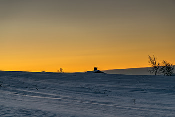 Winter, Nature, Sunset, Twilight, Snow, House, Field, Dusk, Roof HD wallpaper