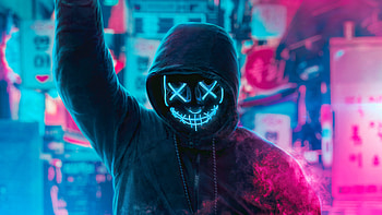 Mask Guy Neon Man With Smoke Bomb , neon, mask, graphy, smoke HD wallpaper