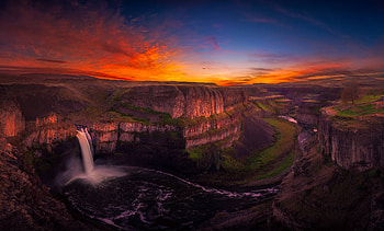 Waterfall at Sunset, waterfall, nature, sunset, clouds HD wallpaper