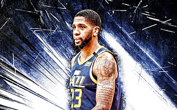Royce ONeale, grunge art, Utah Jazz, NBA, basketball, Royce Khalil ONeale, Royce ONeale Utah Jazz, blue abstract rays, Royce ONeale HD wallpaper