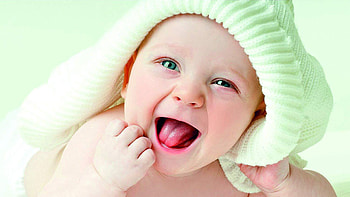 Smiling Cute Child Baby Is Covering With Light Green Woolen Knitted Towel Cute HD wallpaper
