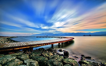 Beautiful Sunset, landscape, clouds, pier, nature, rocks, lake, sunset HD wallpaper