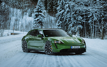 Porsche Taycan Turbo Sport Turismo, winter, 2022 cars, green Taycan, offroad, electric cars, 2022 Porsche Taycan, german cars, Porsche HD wallpaper