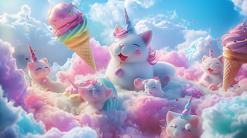 cute, funny, kitten, cloud, ice cream HD wallpaper