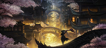:), golden, fantasy, art, peipei li, man, bridge, silhouette HD wallpaper