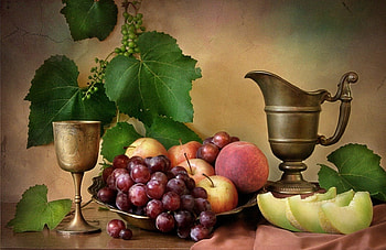 Still Life, apple, peach, Grapes, Melon HD wallpaper