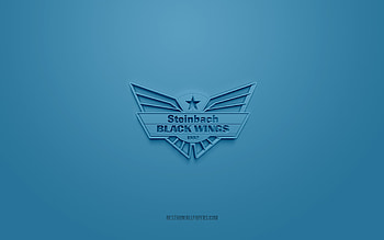 Steinbach Black Wings 1992, creative 3D logo, blue background, Elite Ice Hockey League, Austrian Hockey Club, Linz, Austria, Hockey, Steinbach Black Wings 1992 3d logo HD wallpaper