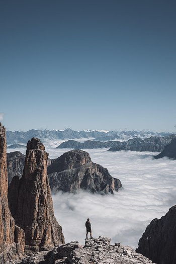 Clouds, Rocks, Miscellanea, Miscellaneous, Human, Person, Loneliness, Lonely, Alone HD phone wallpaper