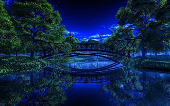 Trees - night, night, bridge, river, Trees HD wallpaper