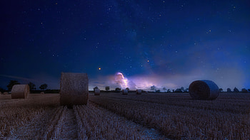 Farm, harvest, landscape, roles, night HD wallpaper