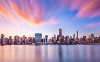 New York evening sunset, New York skyline, Bay view, USA travel HD wallpaper