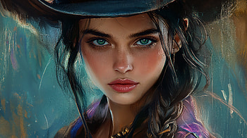 Cowgirl Charm: A Stunning Ultra, cowgirl, portrait, hat, blue eyes, Digital Art HD wallpaper