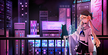 Kirara Magic Neon Dystopia, anime-girl, anime, neon, artist, artwork, digital-art HD wallpaper