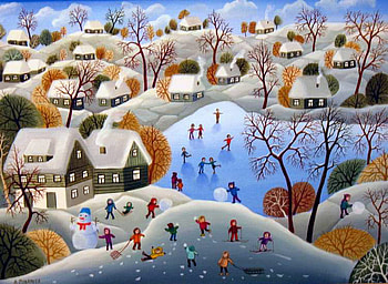 B. Povarova, winter, b povarova, art, snow, village HD wallpaper