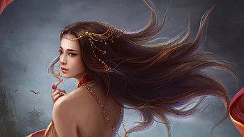 Beauty, jewel, wind, frumusete, fantasy, girl, luminos, fun fan HD wallpaper