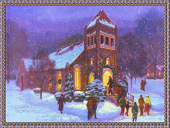 Christmas, winter, architecture, painting, christmas eve, snow, beautiful, church, people HD wallpaper
