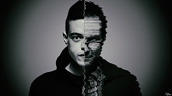 Mr. Robot, face-off, monochrome, glitch, tv show HD wallpaper