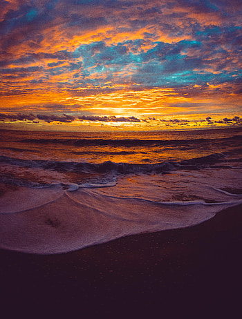 Nature, Sunset, Sea, Twilight, Waves, Beach, Dusk HD phone wallpaper