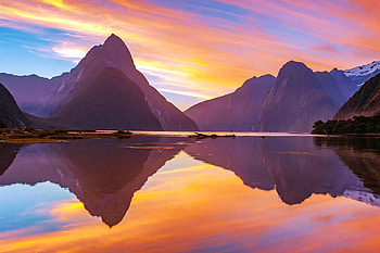 Milford Sound, New Zealand, colors, sky, mountains, water, reflections HD wallpaper