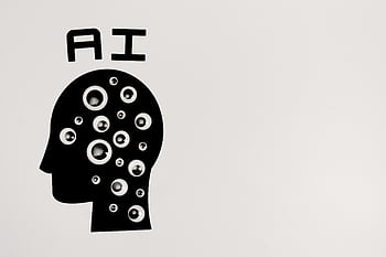 Abstract illustration of AI with silhouette head full of eyes, symbolizing observation and technology. HD wallpaper