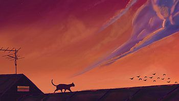 Cat Sky Nature Scenery Digital Art , cat, artist, artwork, digital-art HD wallpaper