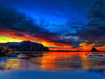 Beach Sunset, coast, sunset, evening, rock, mountain HD wallpaper