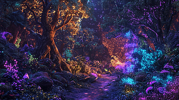 Enchanted Dreams: of a Magical Forest, magical forest, forest, glow, fantasy, path HD wallpaper