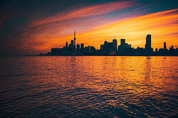 Cities, Water, Sunset, City, Evening HD wallpaper