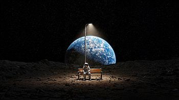 Astronaut On Moon Viewing Earth, astronaut, moon, earth, artist, artwork, art, digital-art, ai HD wallpaper