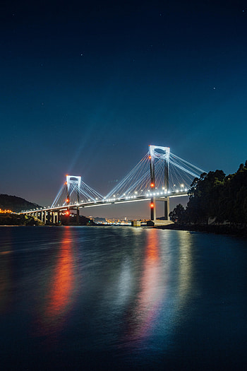 Rivers, Night, Lights, Dark, Bridge, Backlight, Illumination HD phone wallpaper