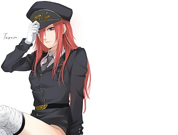 Tayuya, thigh highs, uniform, gloves, red hair, long hair, anime, naruto, alternate clothing, stockings, female HD wallpaper