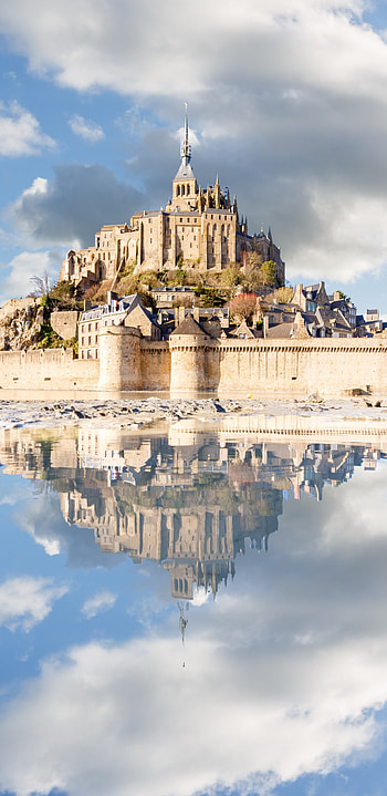 Mont Saint Michel, Religious site, Majestic architecture, Serene surroundings HD phone wallpaper