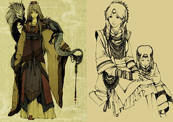 Man with dragon & Mother and daughter, Ibuki Satsuki, oriental, art, painting HD wallpaper