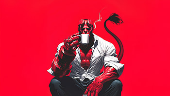 Hellboy Even Heroes Need A Tea Break, hellboy, movies, superheroes, artwork, art, digital-art, ai, red HD wallpaper