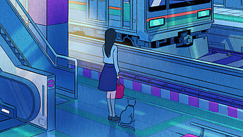 Train Station Anime Girl With Cat, anime-girl, anime, train-station, train, artist, artwork, digital-art HD wallpaper