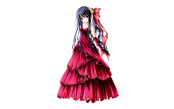 Elegant Girl, black, cute, long hair, dress, beauty, sweet, white, ribbon, girl, beautiful, tie, elegant, anime, pretty, cutemlovely, red, stye HD wallpaper