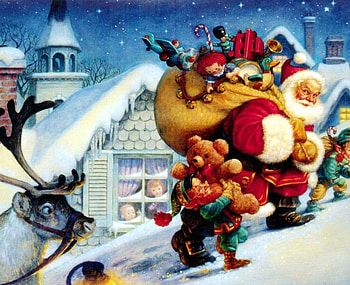 Santa on the Roof, winter, artwork, painting, snow, christmas, gifts HD wallpaper
