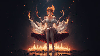 Overclocking Goddess, fantasy-girls, flame, artist, artwork, digital-art, deviantart HD wallpaper