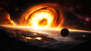 Cosmic Inferno Above The Horizon, black-hole, horizon, apocalypse, planets, stars, artist, artwork, art, digital-art, ai, deviantart HD wallpaper