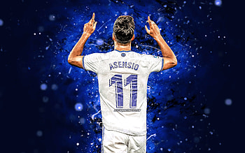 Marco Asensio, back view, , Real Madrid FC, blue neon lights, spanish footballers, La Liga, Marco Asensio Willemsen, soccer, football, Real Madrid CF, LaLiga, Marco Asensio Real Madrid, Marco Asensio HD wallpaper