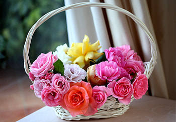 Flowers, Roses, Buds, Basket, Charm, Lukoshko HD wallpaper