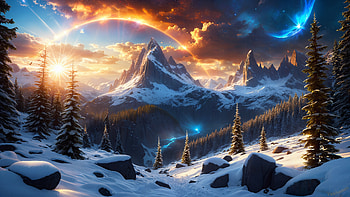 Snowy Mountain Sunset with Radiant Clouds and Stunning Landscape, cloud, mountain, snow, landscape, sunset, Snowy Mountain HD wallpaper