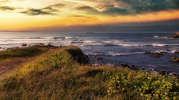 Coastline, sky, nature, ocean HD wallpaper
